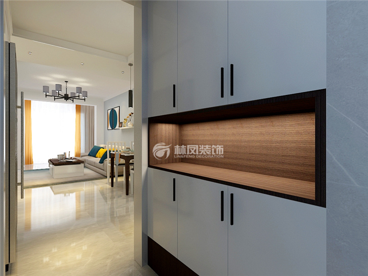 沈陽鐵西美的時(shí)代城109㎡戶型玄關(guān)裝修案例