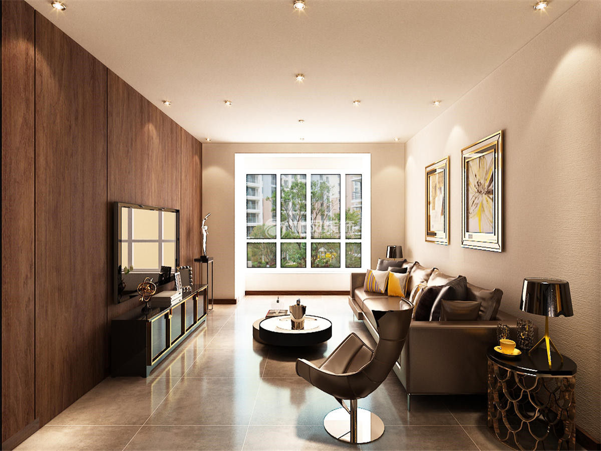 原木質(zhì)感沙發(fā)背景墻設(shè)計裝修效果圖