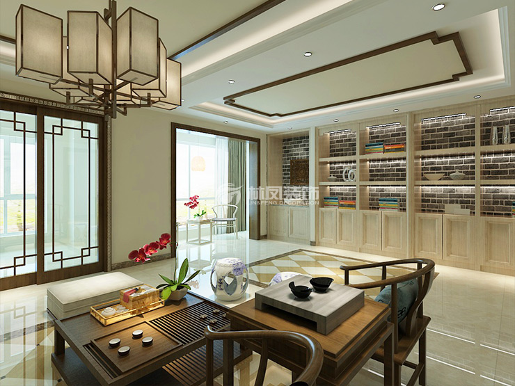 茶室墻面嵌入式柜子設(shè)計(jì)裝修效果圖