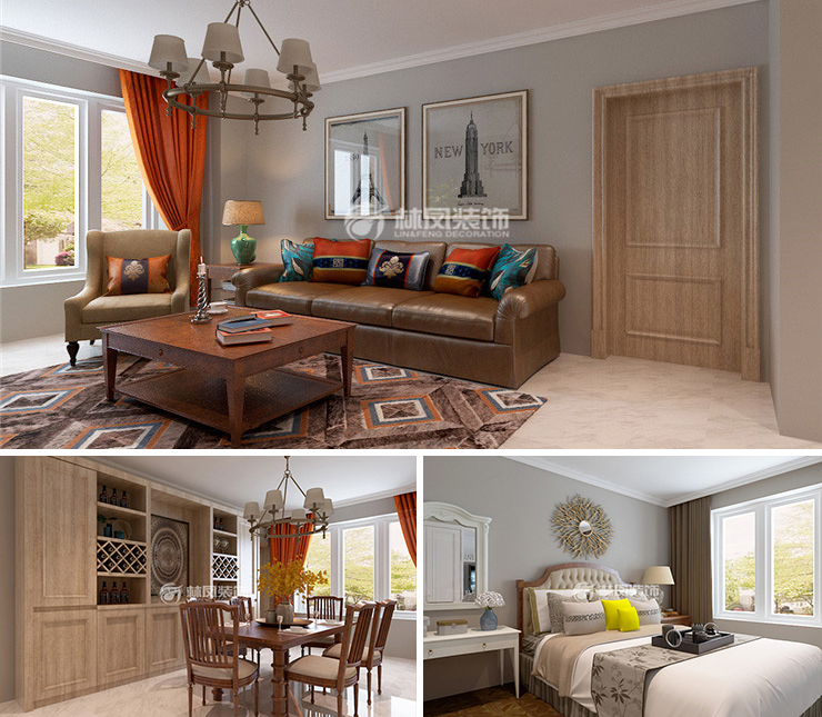 綠城全運(yùn)村130平美式風(fēng)格裝修效果圖