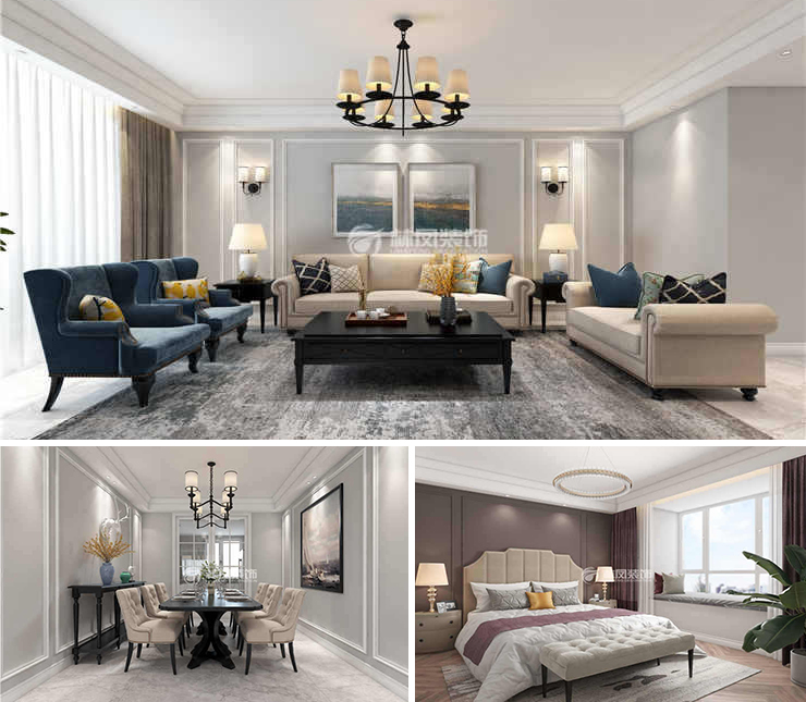 三盛頤景園146平美式風(fēng)格裝修效果圖