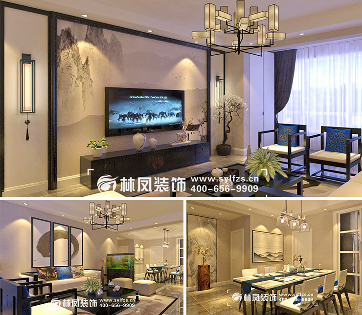 市府和鴻廣場150平新中式風(fēng)格裝修效果圖