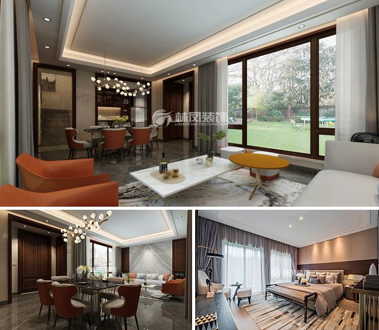 萬(wàn)科翡翠新都會(huì)200平新中式風(fēng)格裝修效果圖