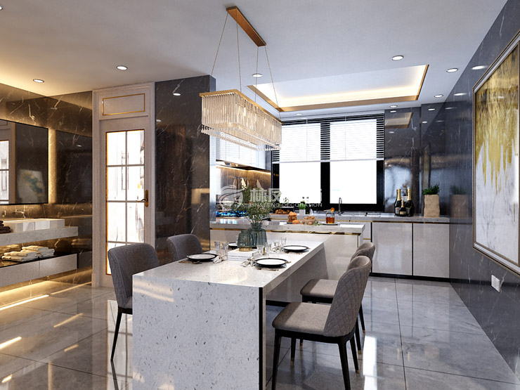 輕奢風(fēng)格餐廚一體式裝修效果圖