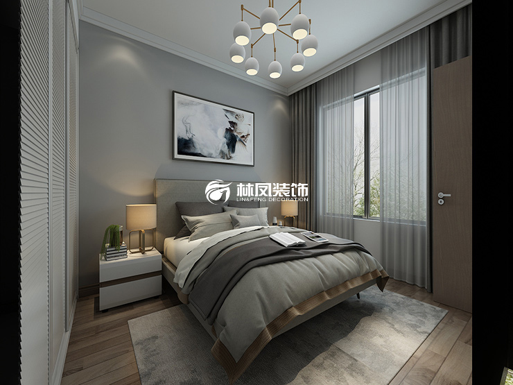 格林玫瑰灣-130平-現(xiàn)代風格-次臥室.jpg